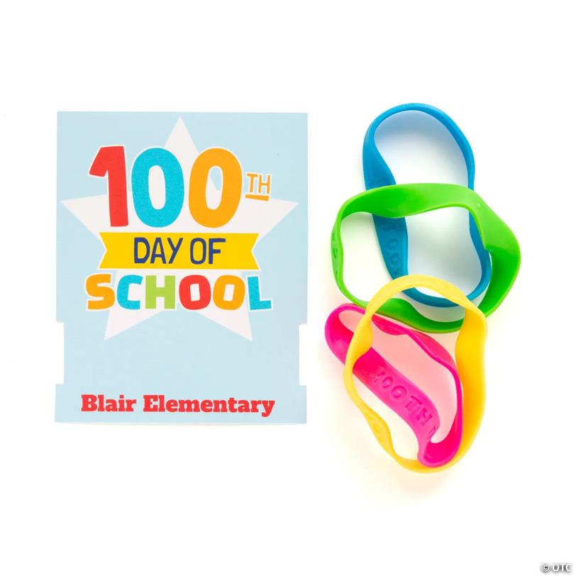 100th Day of School Bracelets with Personalized Card - 24 Pc.