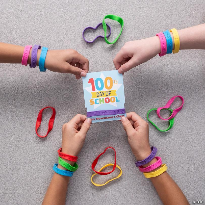 100th Day of School Bracelets with Personalized Card - 24 Pc.