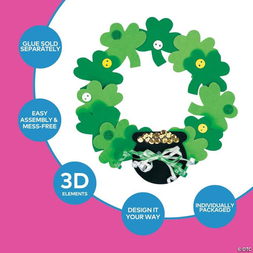 10" St. Patrick's Day Shamrock Wreath Craft Kit – Makes 12