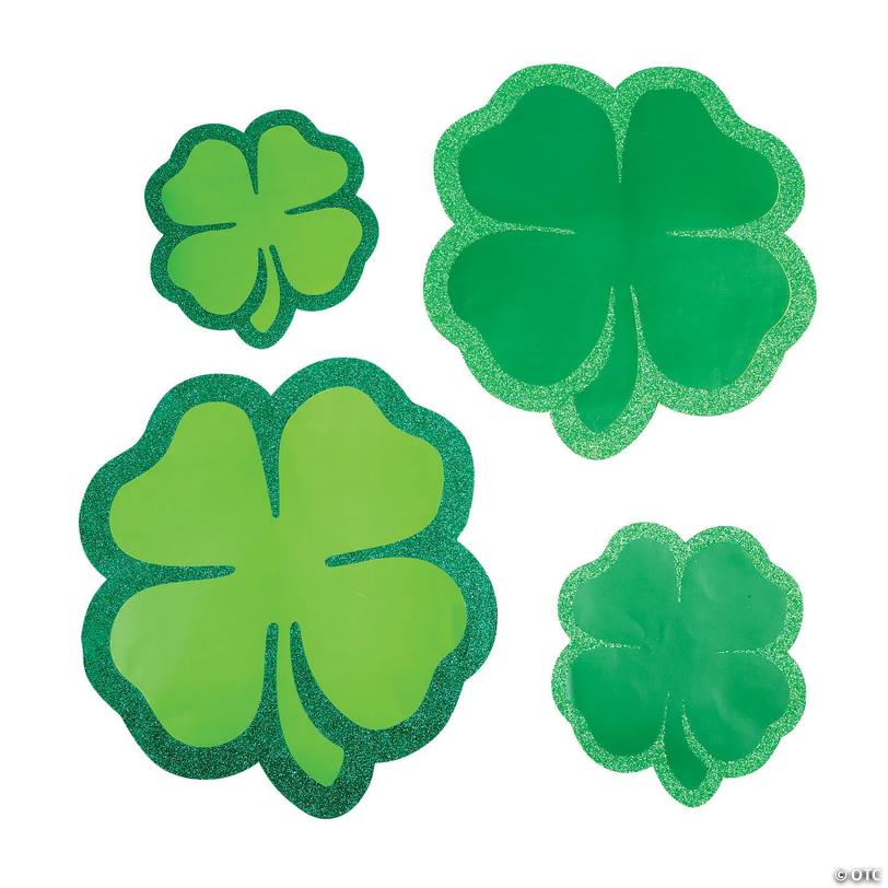 12" - 20" Jumbo Glitter Four-Leaf Clover Cardstock Cutouts Set - 6 Pc.