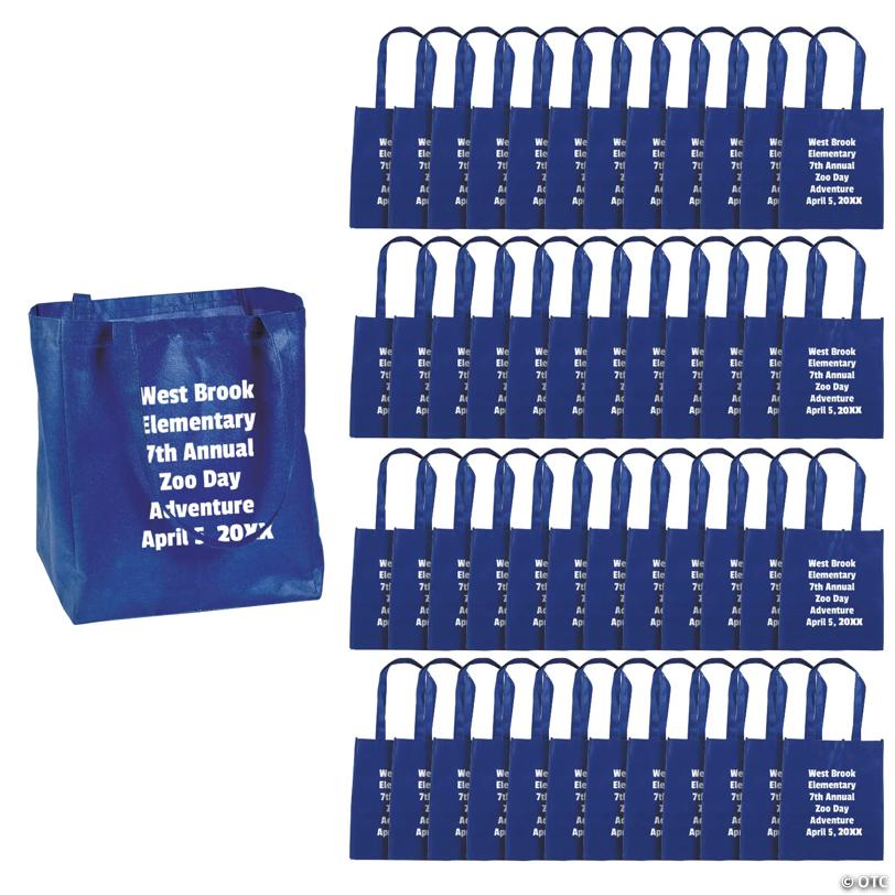 12" x 14" Personalized Bulk 48 Pc. Large Blue Shopper Nonwoven Tote Bags