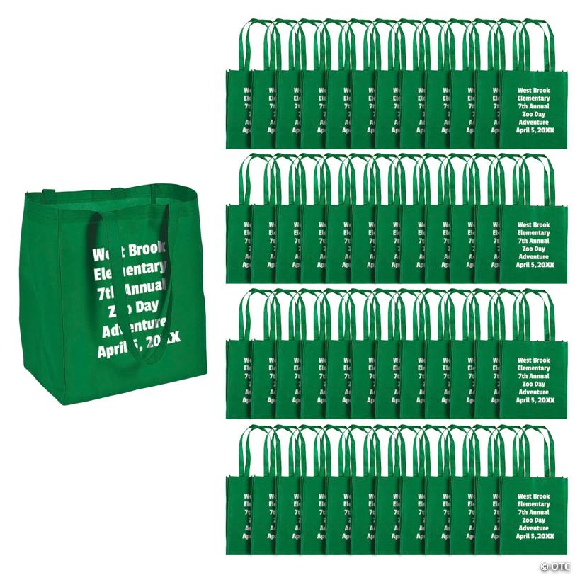 12" x 14" Personalized Bulk 48 Pc. Large Green Nonwoven Shopper Tote Bags