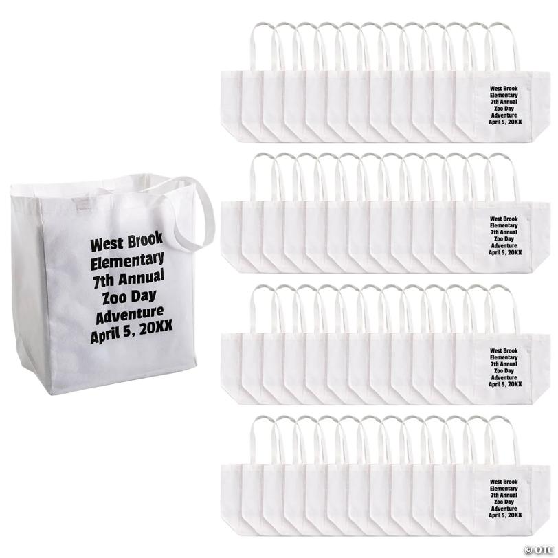 12" x 14" Personalized Bulk 48 Pc. Large White Shopper Nonwoven Tote Bags