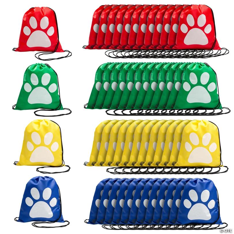 12" x 15" Bulk 48 Pc. Medium Nonwoven Paw Print Drawstring Bags