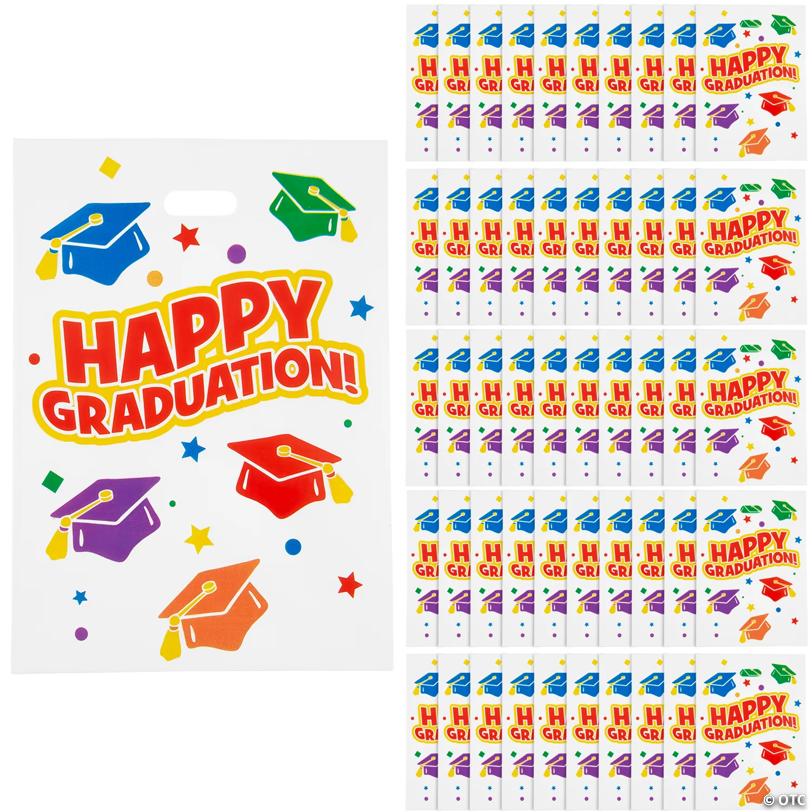 12" x 17" Bulk 50 Pc. Large Elementary Graduation Plastic Goody Bags | Elite Festo
