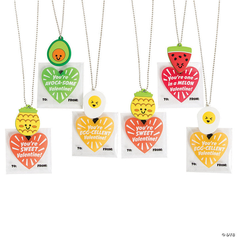 Bulk Food Necklace Valentine Exchanges with Card for 48