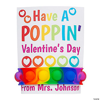 Personalized Lotsa Pops Pop Fidget Toy Rainbow Bracelet Valentine Exchanges with Card for 24