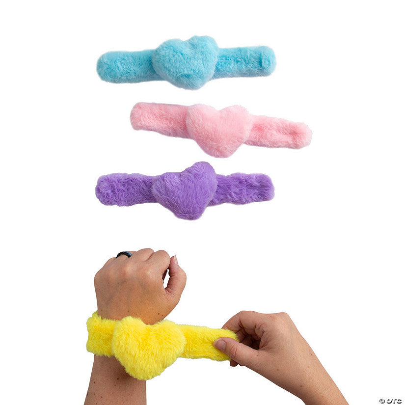 8 1/2" x 3" Valentine's Day Fluffy Stuffed Heart Slap Bracelets - 12 Pc.