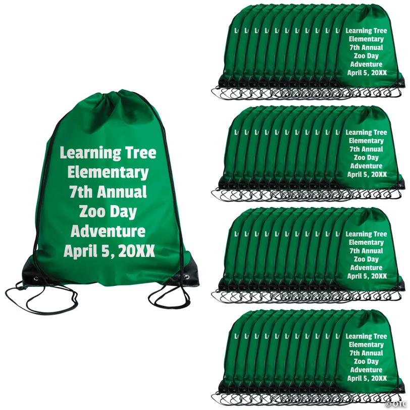 14 1/2" x 18" Bulk 48 Pc. Personalized Large Green Canvas Drawstring Bags