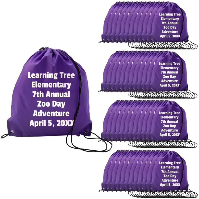 14 1/2" x 18" Bulk 48 Pc. Personalized Large Purple Canvas Drawstring Bags