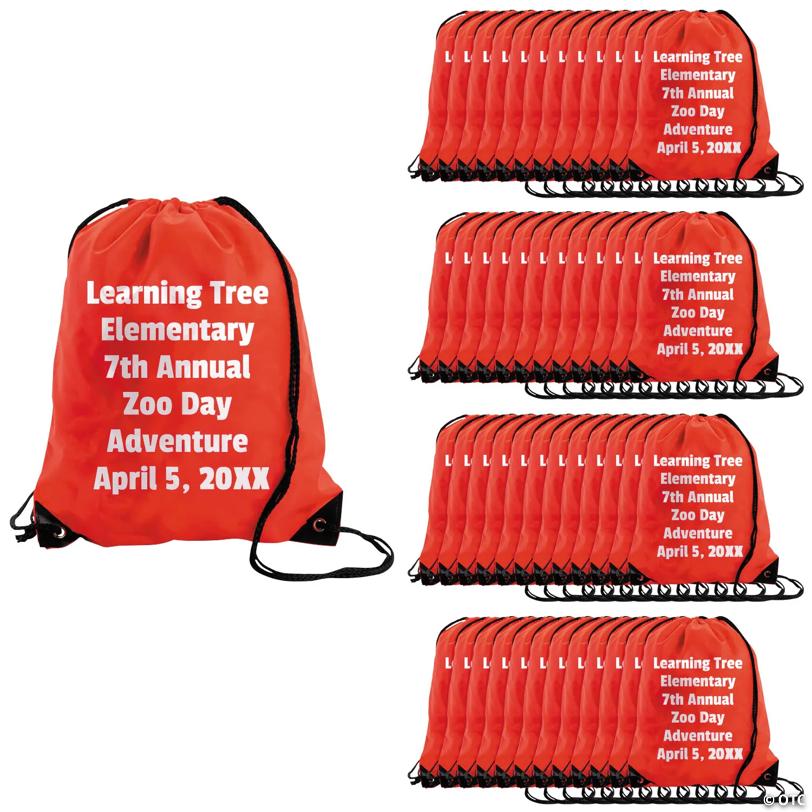 14 1/2" x 18" Bulk 48 Pc. Personalized Large Red Canvas Drawstring Bags