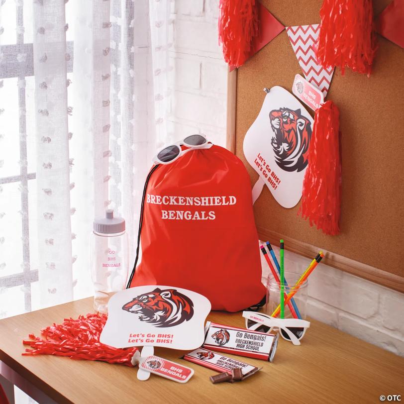 14" x 18" Personalized Large Red Nylon Drawstring Bags - 12 Pc.