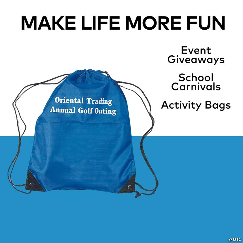 14" x 18" Personalized Large Royal Blue Nylon Drawstring Bags - 12 Pc.