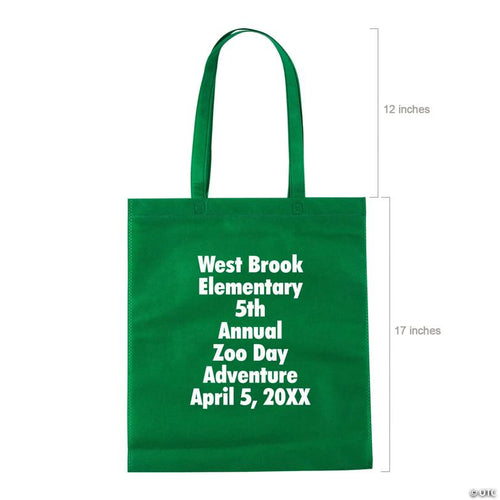 15" x 17" Bulk 144 Pc. Personalized Large Green Nonwoven Tote Bags