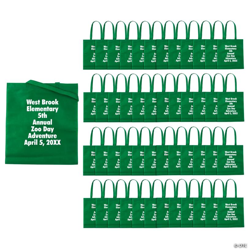15" x 17" Bulk 144 Pc. Personalized Large Green Nonwoven Tote Bags