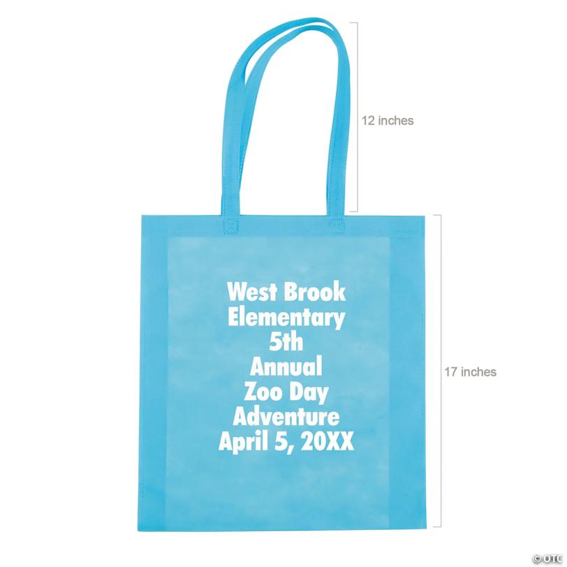 15" x 17" Bulk 144 Pc. Personalized Large Light Blue Nonwoven Tote Bags