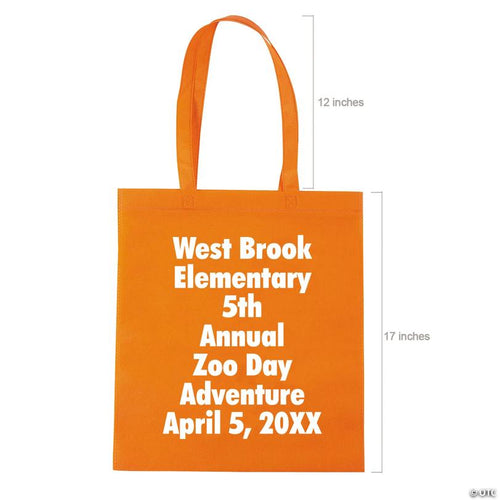 15" x 17" Bulk 144 Pc. Personalized Large Orange Nonwoven Tote Bags