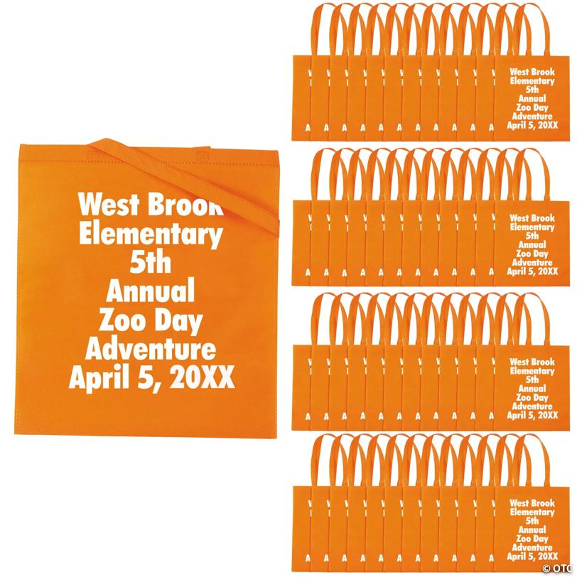 15" x 17" Bulk 144 Pc. Personalized Large Orange Nonwoven Tote Bags