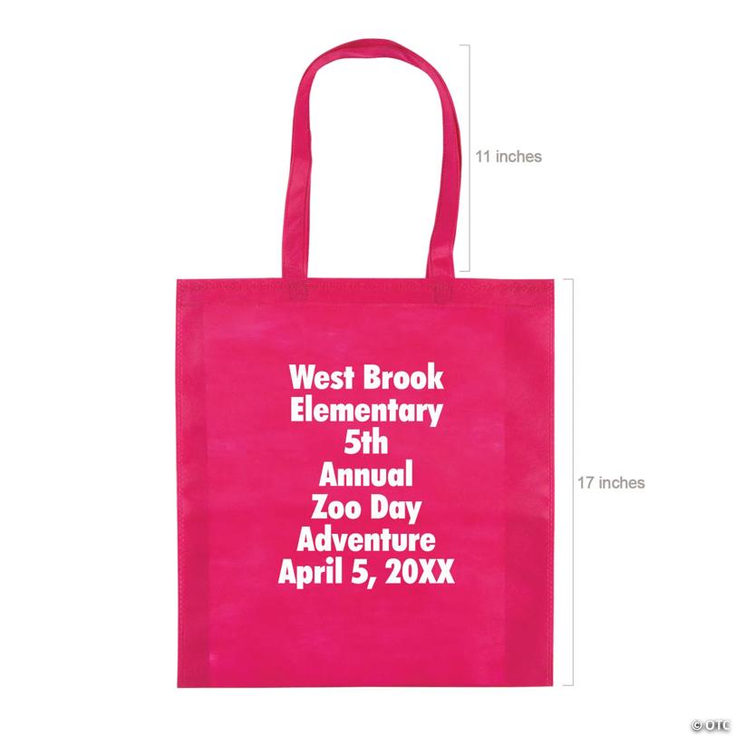 15" x 17" Bulk 144 Pc. Personalized Large Pink Nonwoven Tote Bags