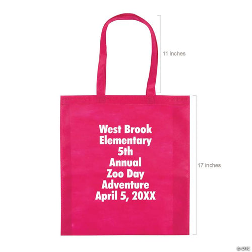 15" x 17" Bulk 144 Pc. Personalized Large Pink Nonwoven Tote Bags