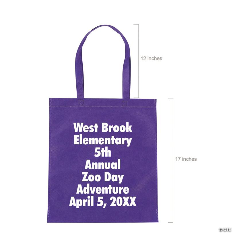 15" x 17" Bulk 144 Pc. Personalized Large Purple Nonwoven Tote Bags
