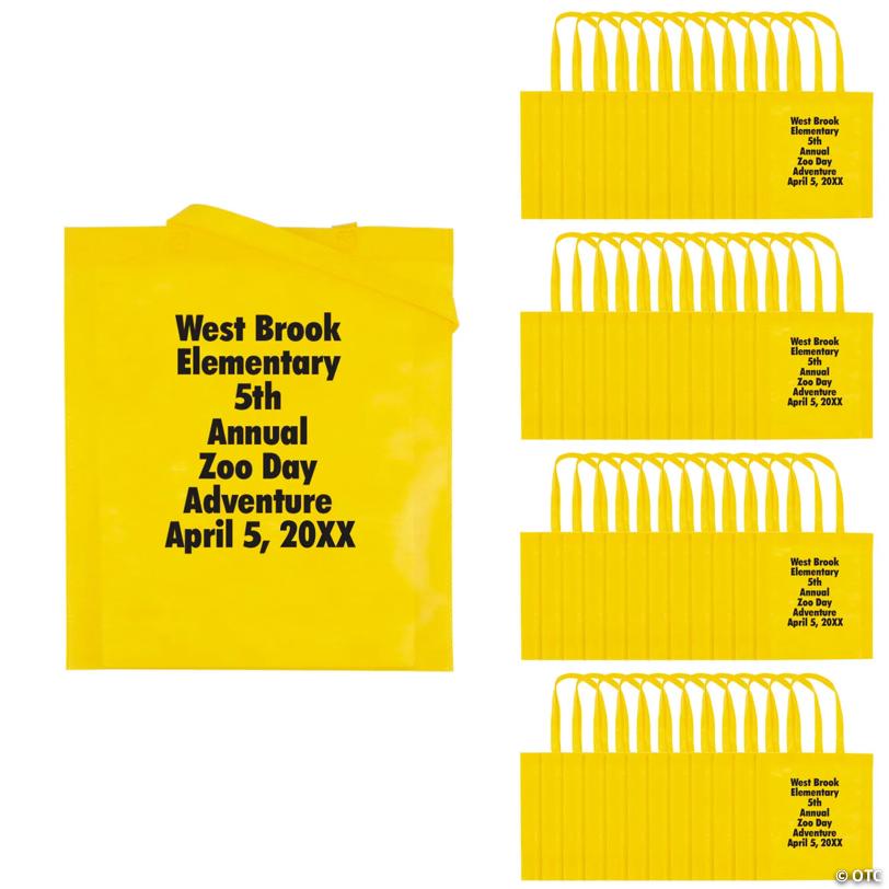 15" x 17" Bulk 144 Pc. Personalized Large Yellow Nonwoven Tote Bags