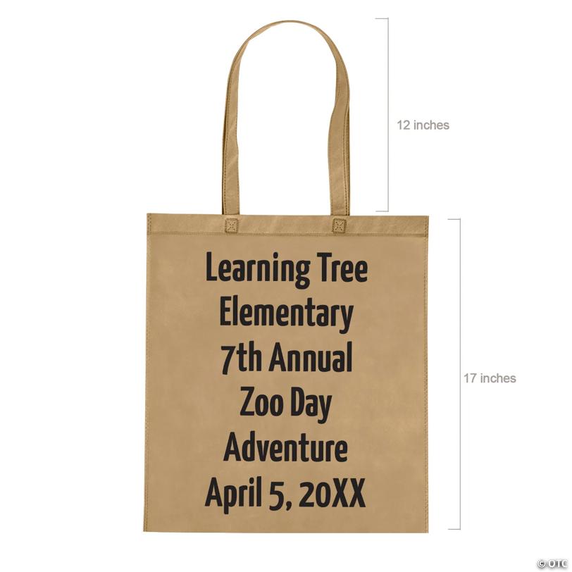 15" x 17" Bulk 48 Pc. Personalized Large Beige Tote Bags with Text Color Choice