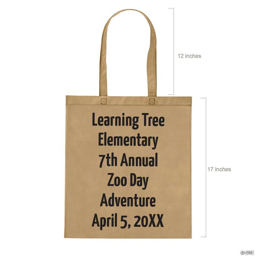 15" x 17" Bulk 48 Pc. Personalized Large Beige Tote Bags with Text Color Choice
