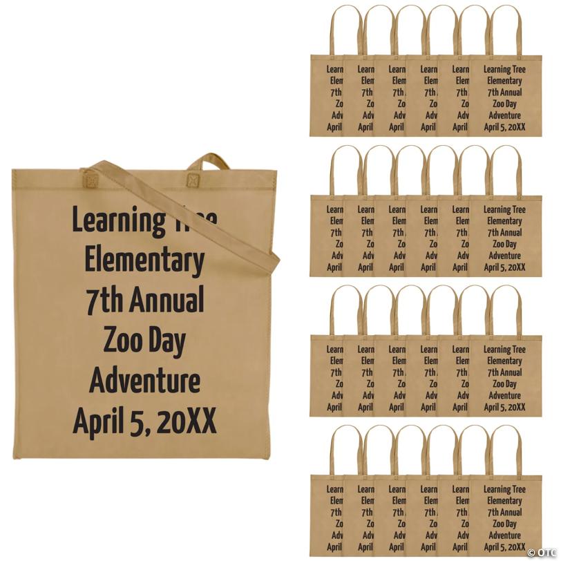 15" x 17" Bulk 48 Pc. Personalized Large Beige Tote Bags with Text Color Choice