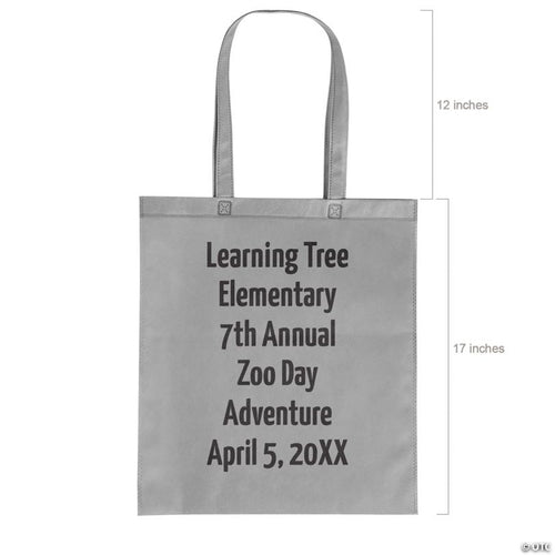 15" x 17" Bulk 48 Pc. Personalized Large Grey Tote Bags with Text Color Choice