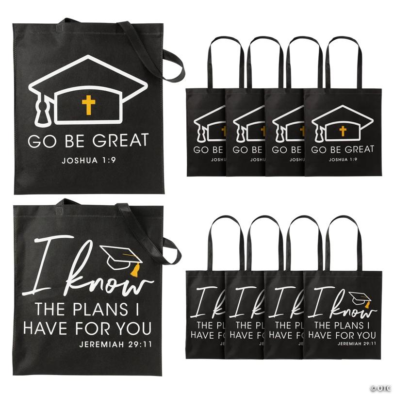 15" x 17" Large Religious Graduation Black Nonwoven Tote Bags  - 12 Pc. | Elite Festo