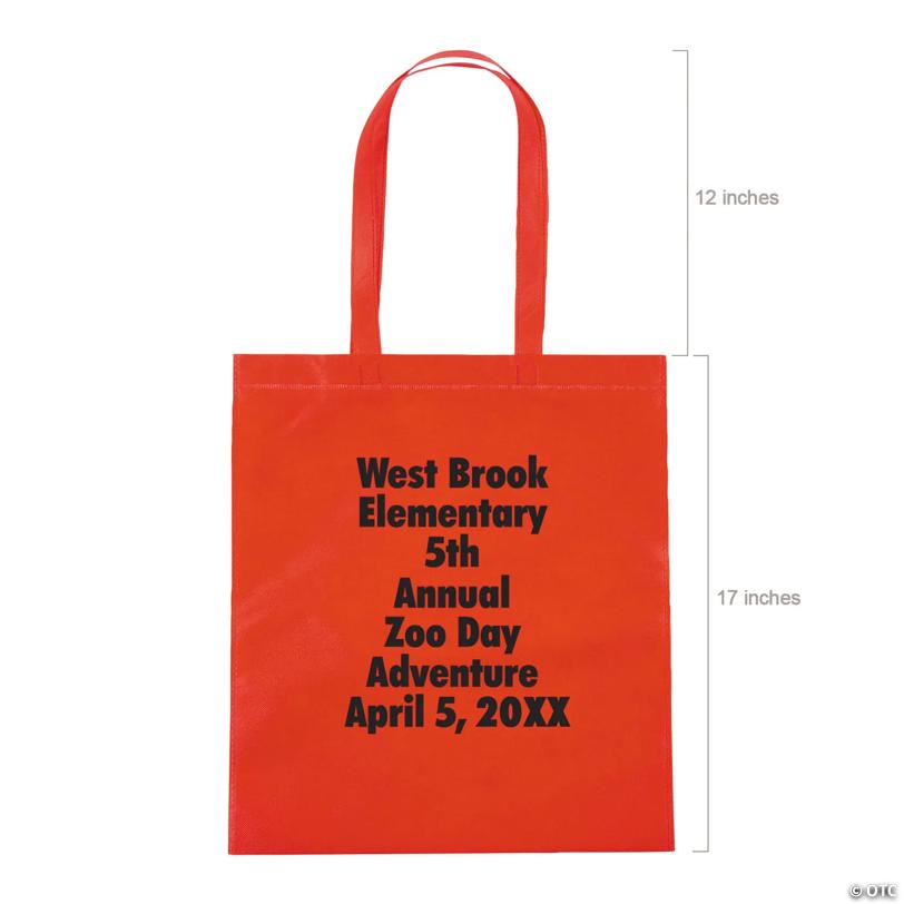 15" x 17" Personalized Large Red Nonwoven Tote Bags with Text Color Choice - 48 Pc.