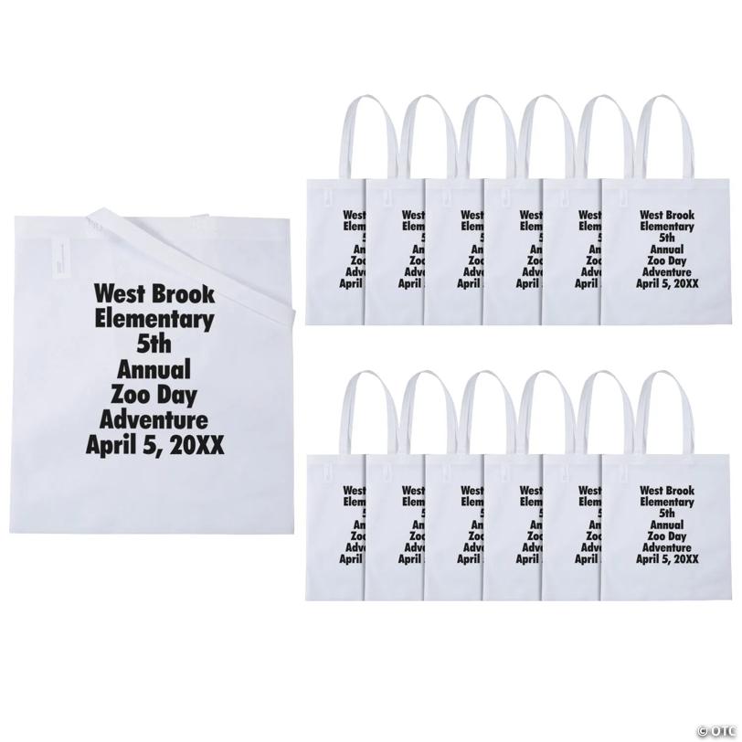 15" x 17" Personalized Large White Nonwoven Tote Bags with Text Color Choice - 48 Pc.