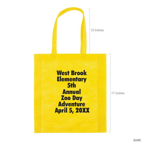 15" x 17" Personalized Large Yellow Nonwoven Tote Bags with Text Color Choice - 48 Pc.