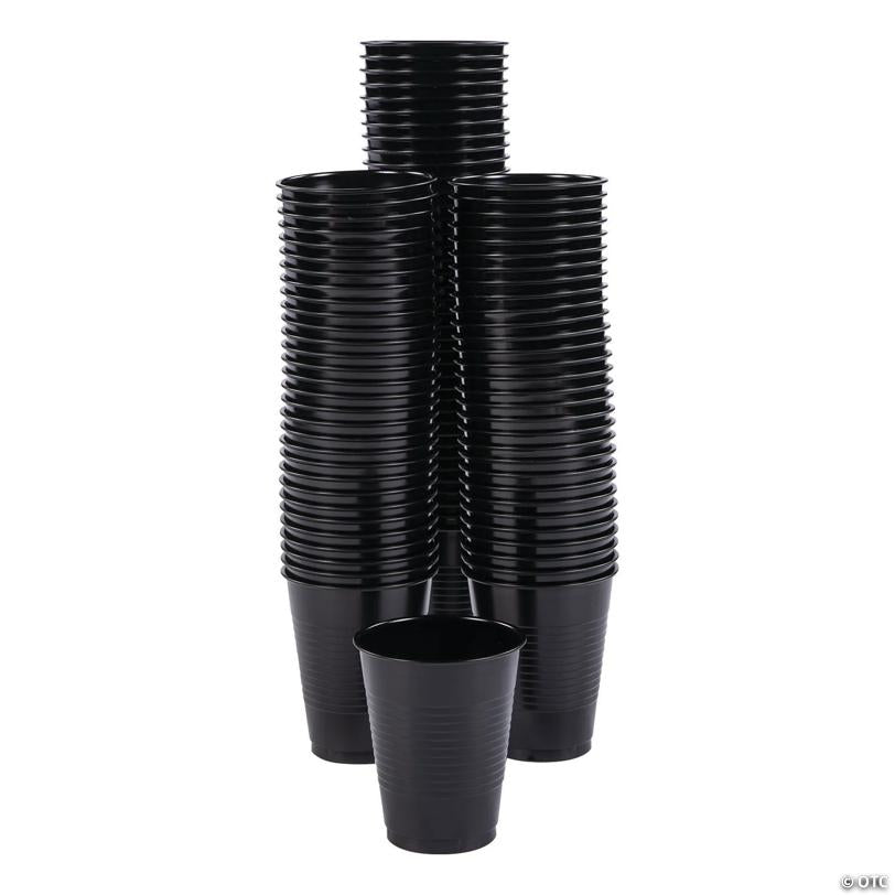 16 oz. Bulk 100 Ct. Black Disposable Plastic Cups