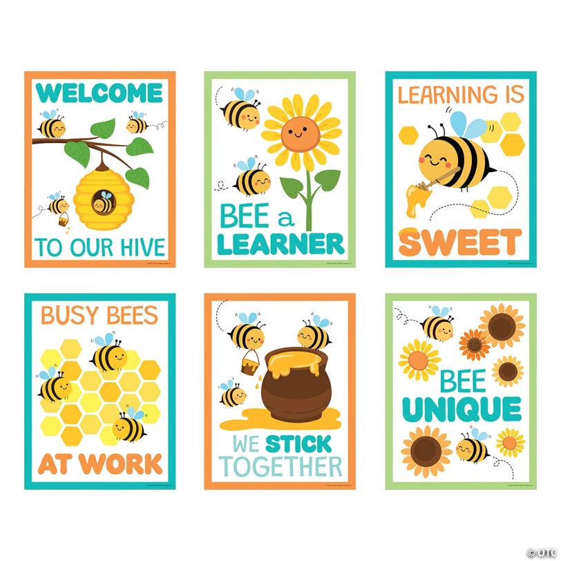 16" x 20 3/4" Bee & Flower Themed Cardstock Classroom Posters Set - 6 Pc.
