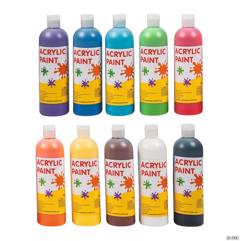 16-oz. Awesome Mult-Color Acrylic Paints Craft Supplies Set - 10 Pc.