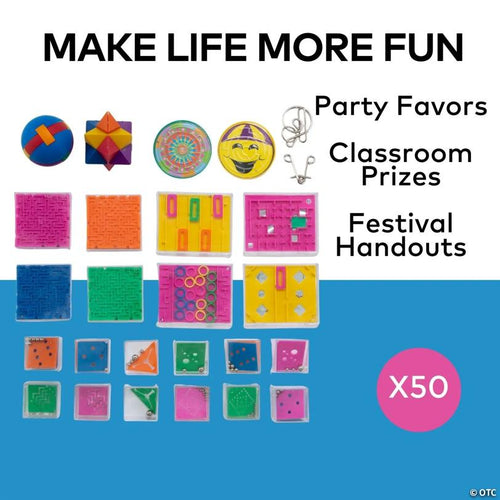 1 1/4" - 3 1/4" Bulk 50 Pc. Brain Teaser Game Boredom Buster Kit