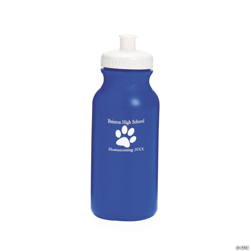 20 oz. Bulk 50 Ct. Personalized Bright Blue Paw Print Plastic Water Bottles
