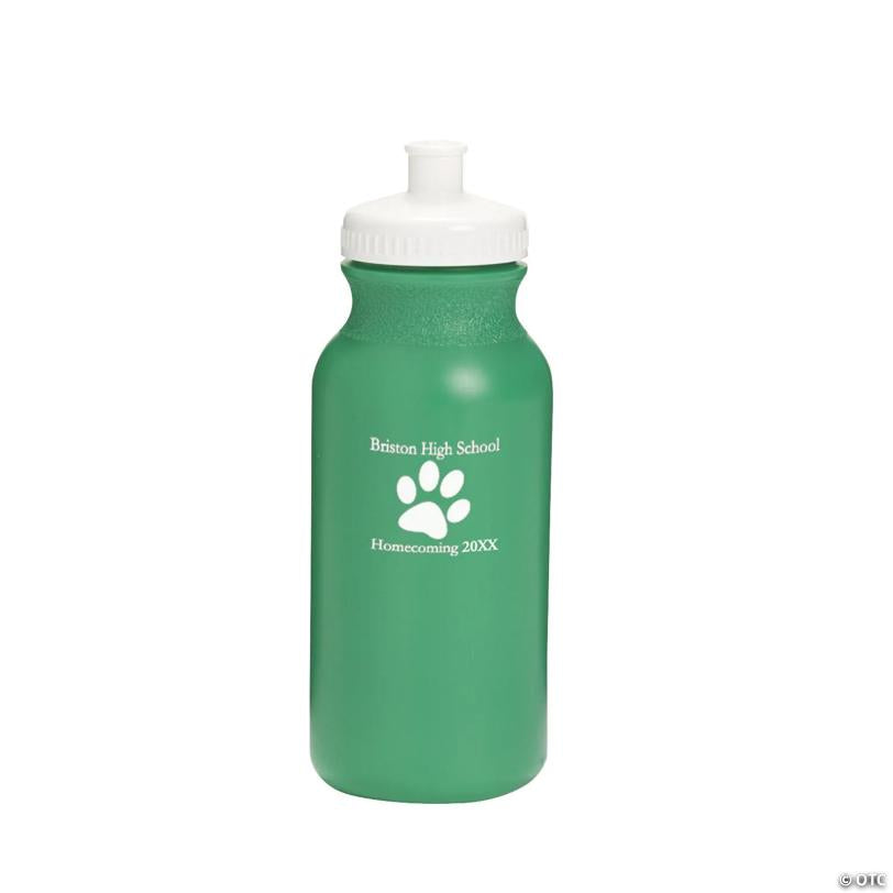 20 oz. Bulk 50 Ct. Personalized Bright Green Paw Print Plastic Water Bottles