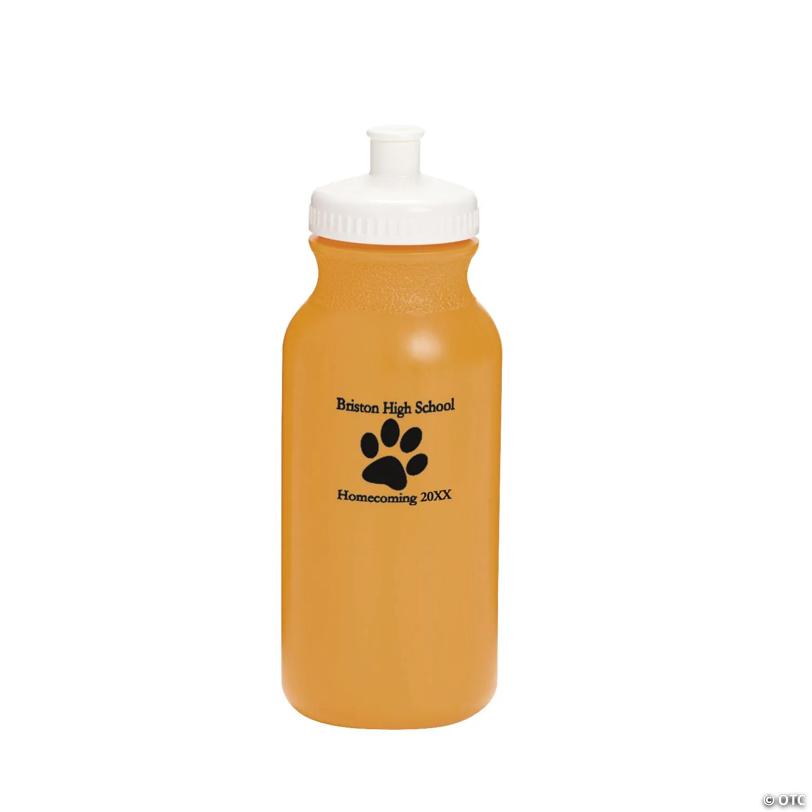20 oz. Bulk 50 Ct. Personalized Bright Orange Paw Print Plastic Water Bottles