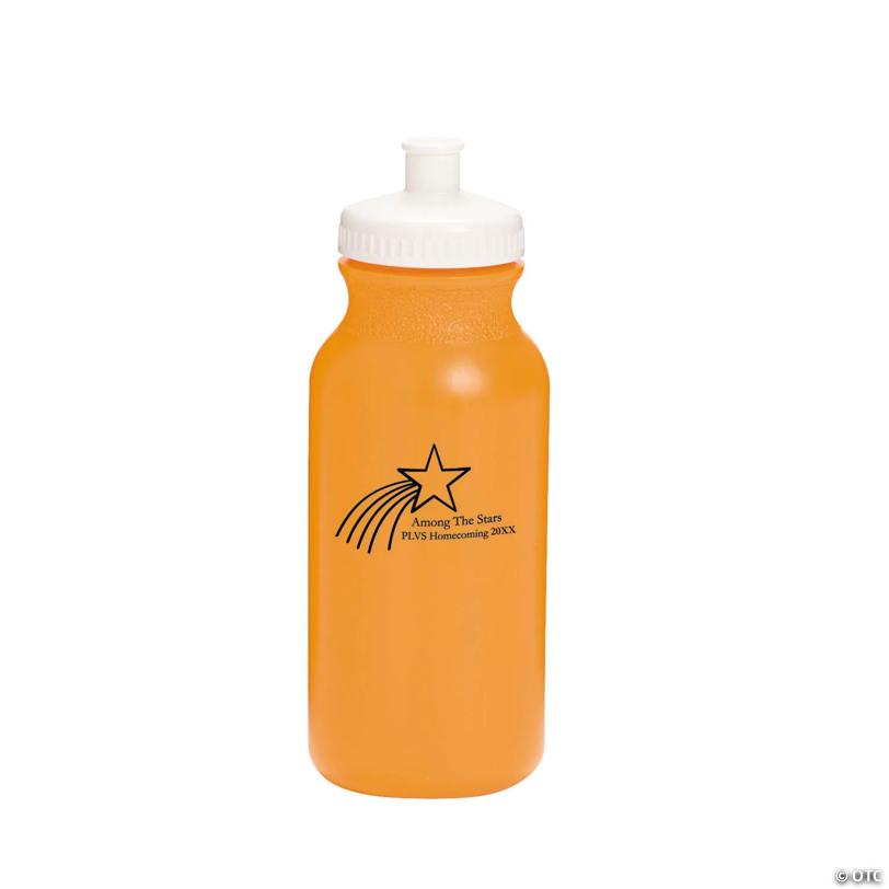 20 oz. Bulk 50 Ct. Personalized Bright Orange Shooting Star Plastic Water Bottles | Elite Festo