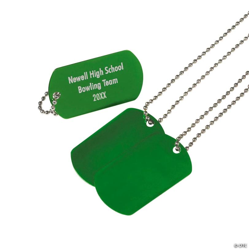 24" Personalized Green Metal Dog Tag Necklaces - 12 Pc. | Elite Festo