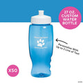 27 oz. Bulk 50 Ct. Personalized Blue Paw Print Transparent Plastic Water Bottles