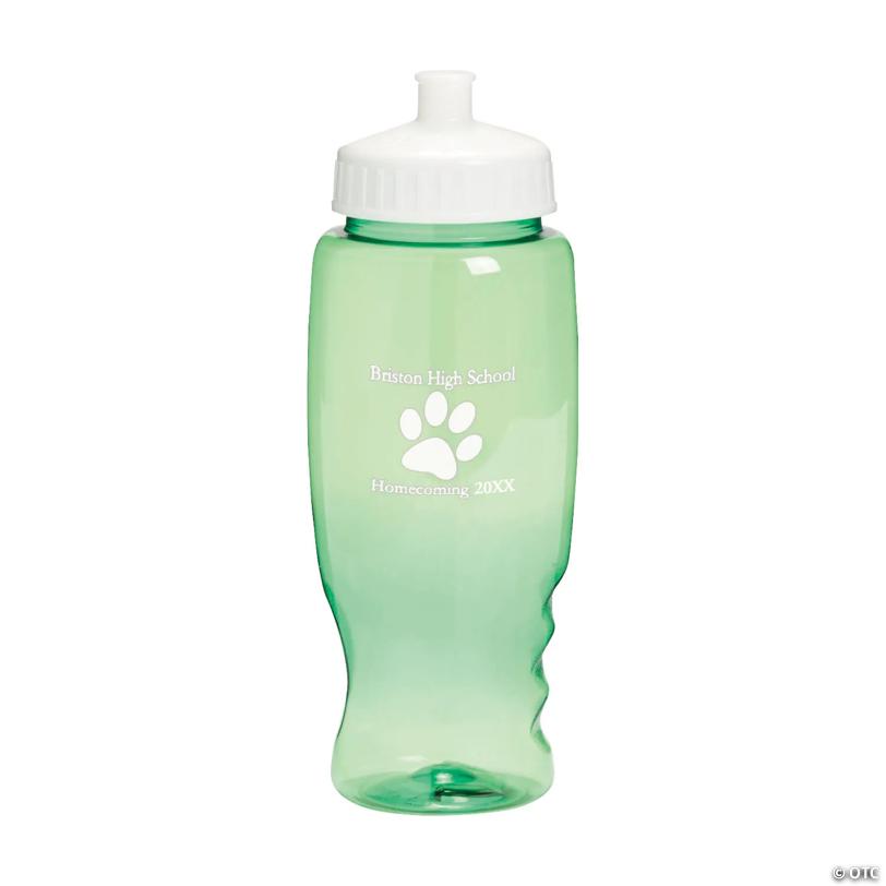 27 oz. Bulk 50 Ct. Personalized Green Paw Print Transparent Plastic Water Bottles
