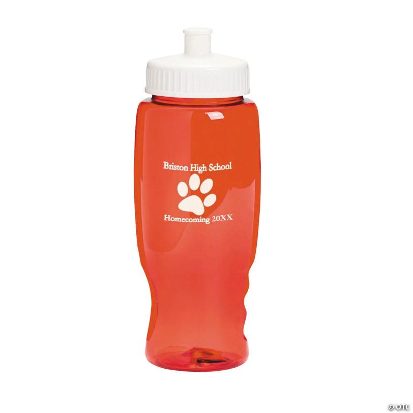 27 oz. Bulk 50 Ct. Personalized Red Paw Print Transparent Plastic Water Bottles