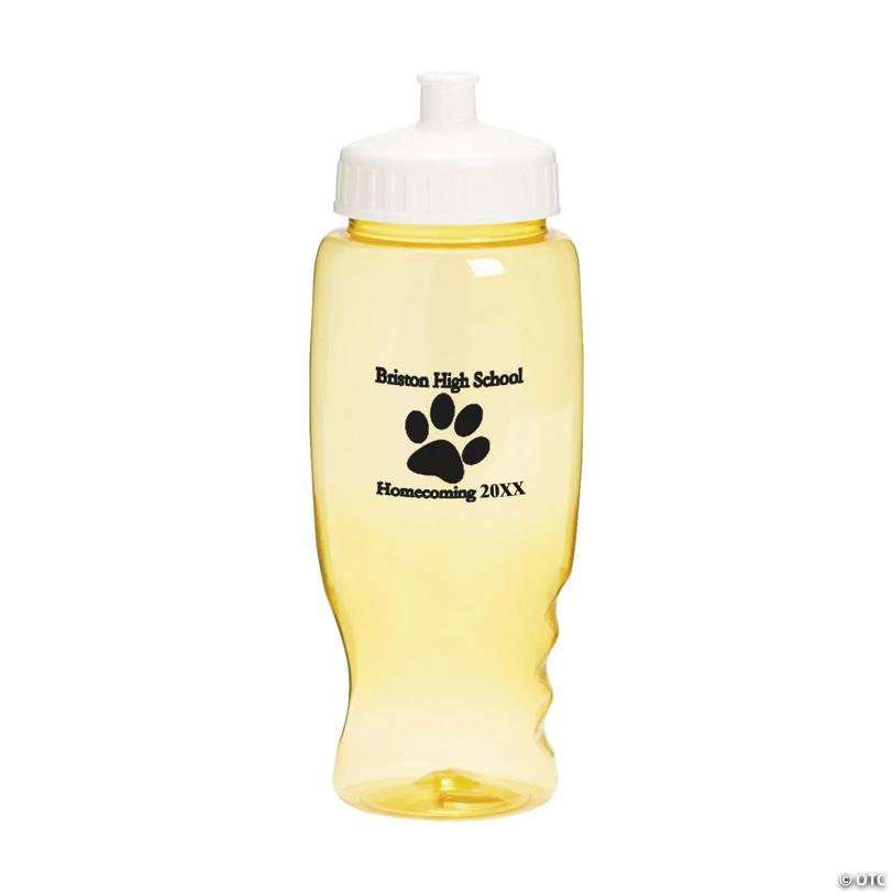 27 oz. Bulk 50 Ct. Personalized Yellow Paw Print Transparent Plastic Water Bottles