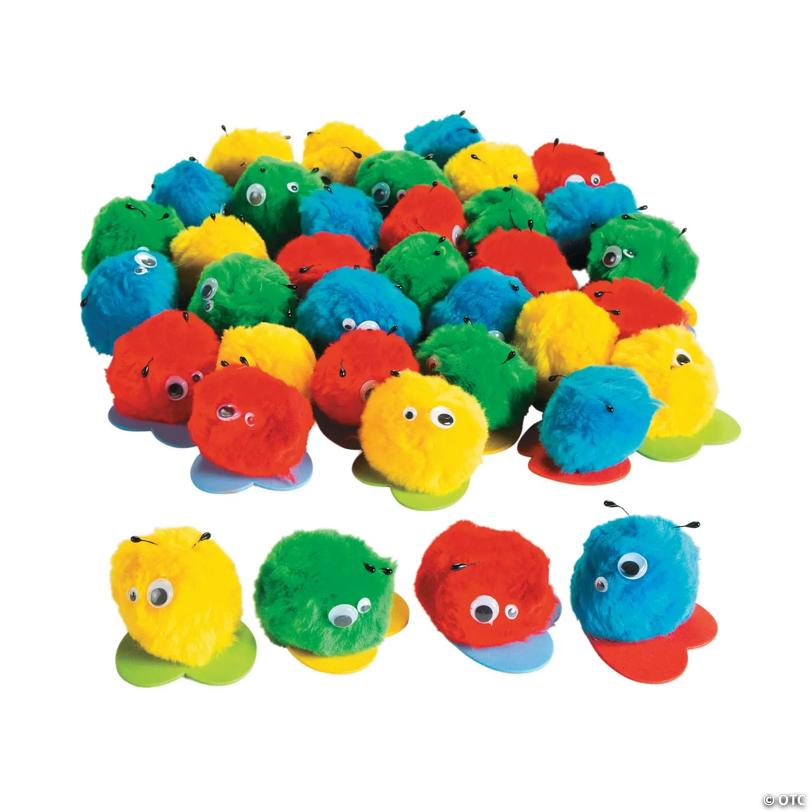 2 1/2" Assorted Bright Colors Pom-Pom Quiet Critters Set - 36 Pc.