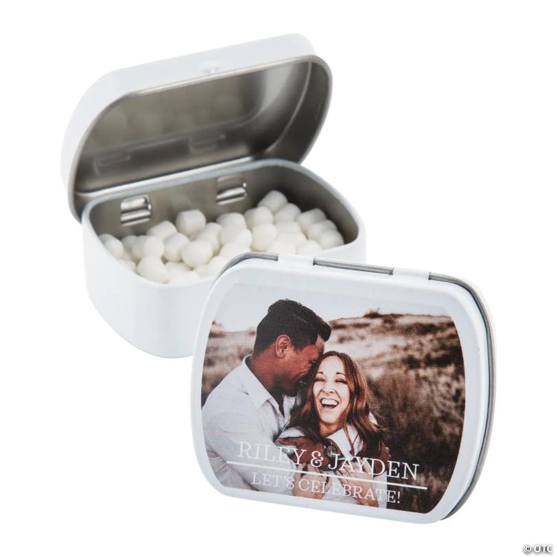 2 1/2" Custom Photo Classic Mint Candy Tin Favors - 24 Pc. | Elite Festo