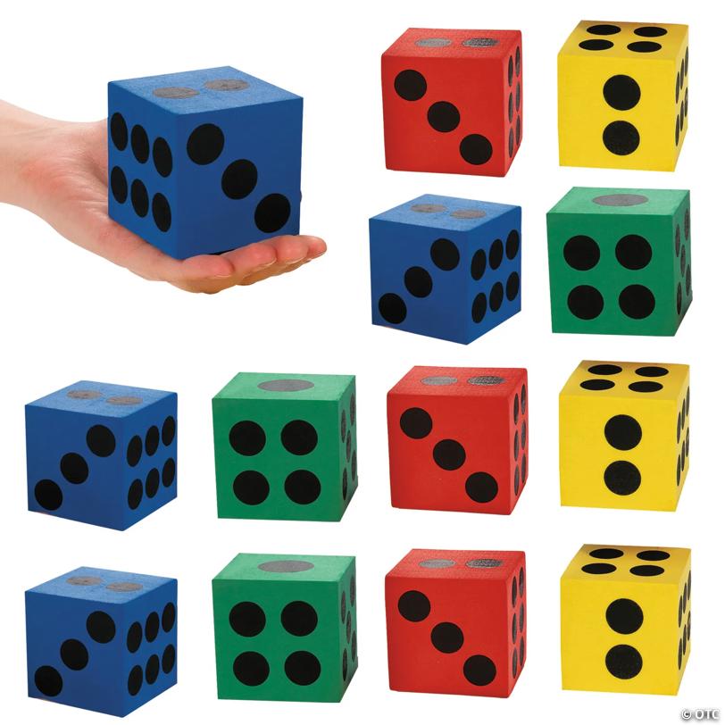 2 1/2" Foam Primary Colors Jumbo Playing Dice Sets - 12 Pc.